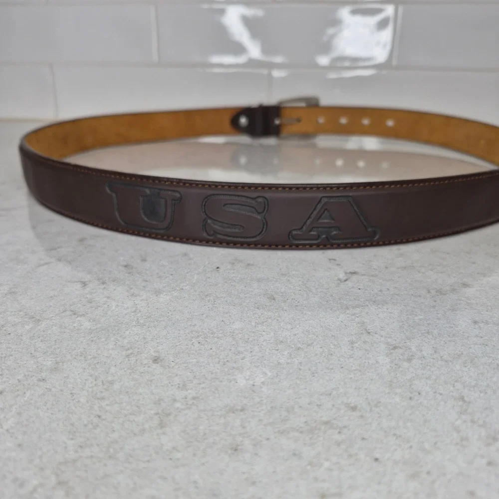 American Eagle Belt Embossed Eagle USA XL Brown Mens